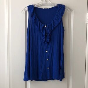 Cielo Royal Blue Ruffle Front Sleeveless Button Tank